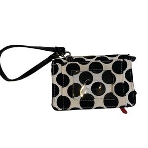 Thirty-One black and white polka dot wallet wristlet red interior 4x6 inches